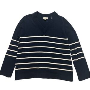 KINROSS Striped Cotton V-Neck Pullover Knit - Navy/White Medium